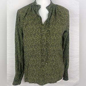 BB Dakota-Steve Madden-Yellow & Black Floral Blouse-Split Neck-Long Sleeve-Flowy